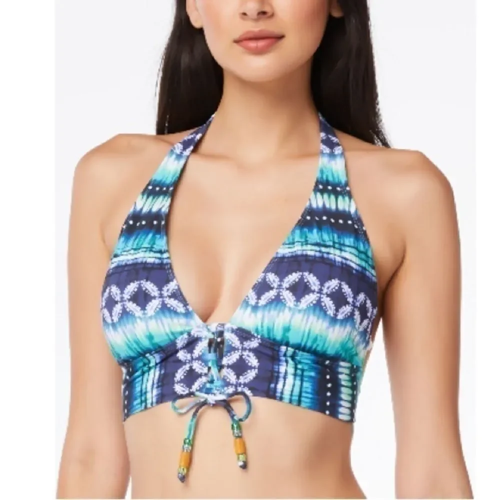 Bleu by Rod Beattie Lace-Up Halter Bikini Top Women's 14 Navy Blue padded swim